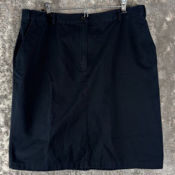 LL Bean Size 16 Classic Fit Midi A Line Skirt Navy Button Zip Cotton Casual - Picture 1 of 8